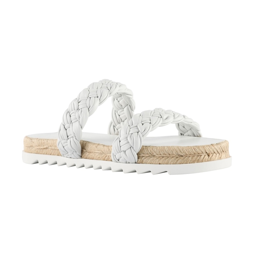Marc Fisher JAIME FLAT ESPADRILLE SLIP ON white braided leather sandals 5